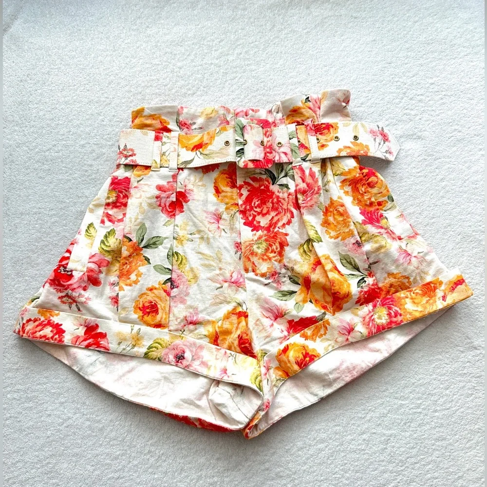 For Love And Lemons Peony Pleated Shorts Medium high waisted‎ floral NWOT